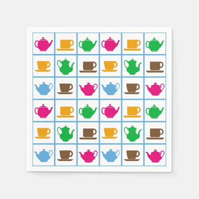 Colourful teapots pattern napkin (Front)