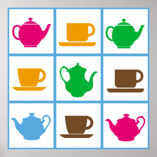 Colourful teapots pattern poster