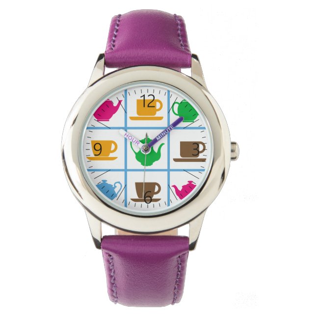 Colourful teapots pattern watch (Front)