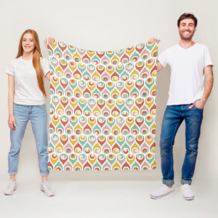Colourful Teardrop Shapes Mid Century Retro Patter Fleece Blanket