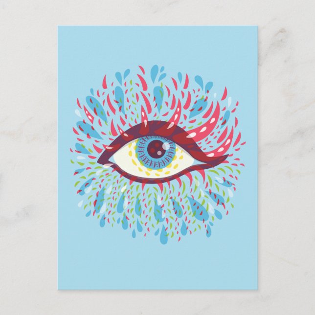 Colourful Tears Weird Blue Psychedelic Eye Postcard (Front)