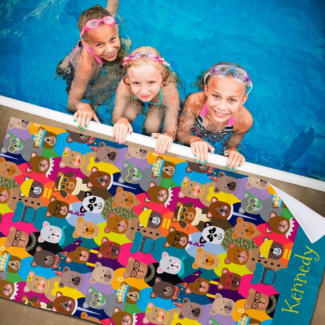 Colourful Teddy Bears with Many Professions Beach Towel (Creator Uploaded)
