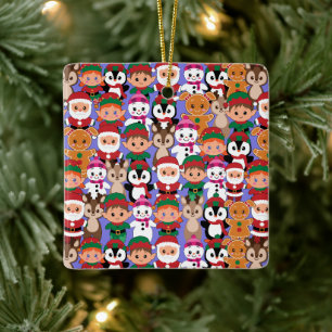 Colourful Teddy Christmas with Many Professions Ceramic Ornament