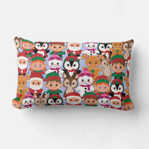 Colourful Teddy Christmas with Many Professions Lumbar Cushion
