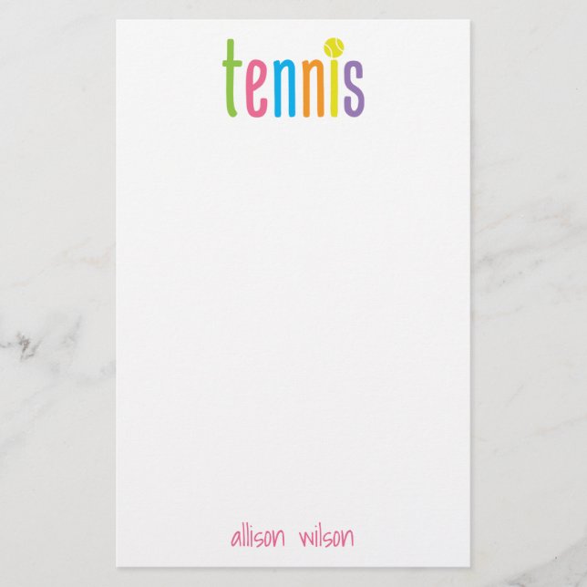 Colourful Tennis Personalised Stationery (Front)
