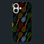 colourful tennis rackets pattern iPhone 16 case<br><div class="desc">A pattern of tennis racquets of different colours</div>
