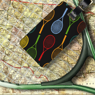 colourful tennis rackets pattern luggage tag