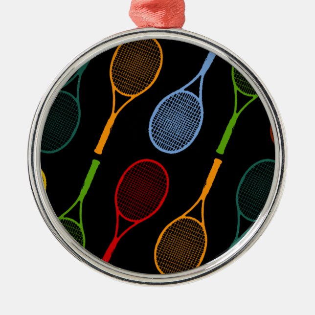 colourful tennis rackets pattern metal tree decoration (Front)