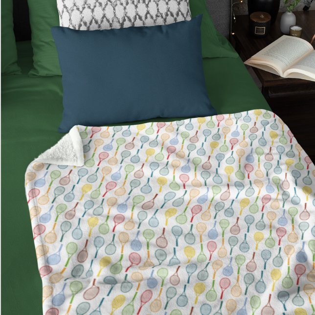 Colourful Tennis Rackets stamped allover white Fleece Blanket (Creator Uploaded)