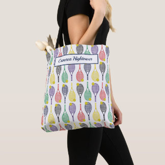 Colourful Tennis Racquet Ball Pattern Name  Tote B Bag