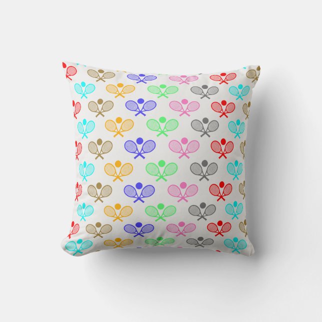 Colourful Tennis Seamless Pattern - Racket and Bal Cushion (Front)