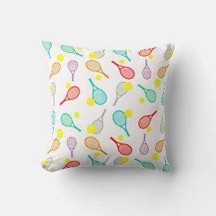 Colourful Tennis Seamless Pattern - Racket & Ball  Cushion