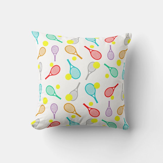 Colourful Tennis Seamless Pattern - Racket & Ball  Cushion (Front)