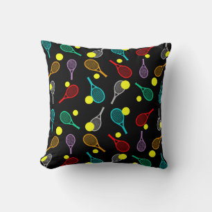 Colourful Tennis Seamless Pattern - Racket & Ball Cushion