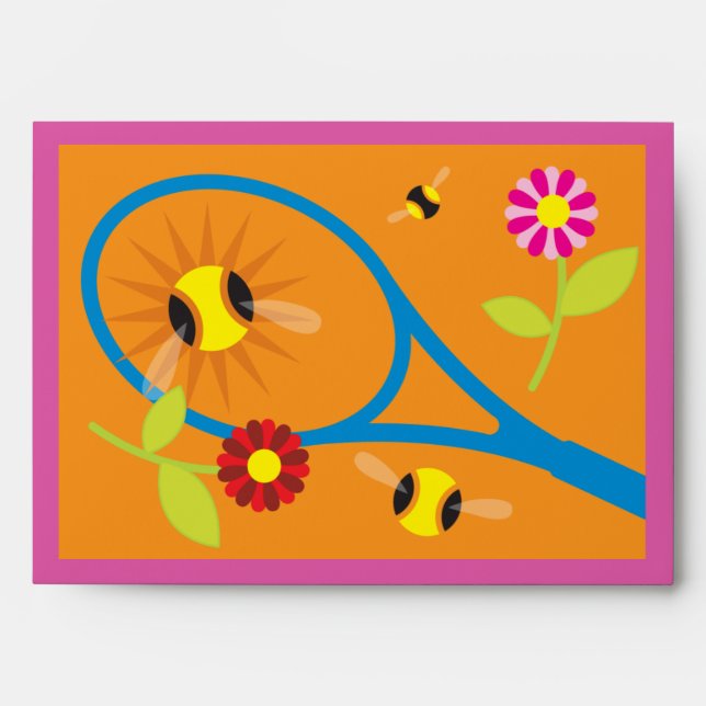 Colourful tennis themed greeting card envelopes (Front)