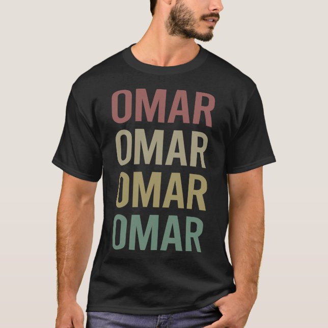 Colourful Text Art - Omar Name T-Shirt (Front)