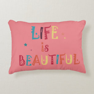 colourful text life is beautiful and the stars   decorative cushion