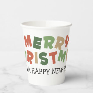 Colourful text merry Christmas happy new year Paper Cups