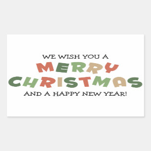 Colourful text merry Christmas happy new year Rectangular Sticker