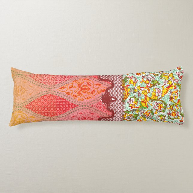 Colourful textile design featuring intricate flora body cushion (Front)