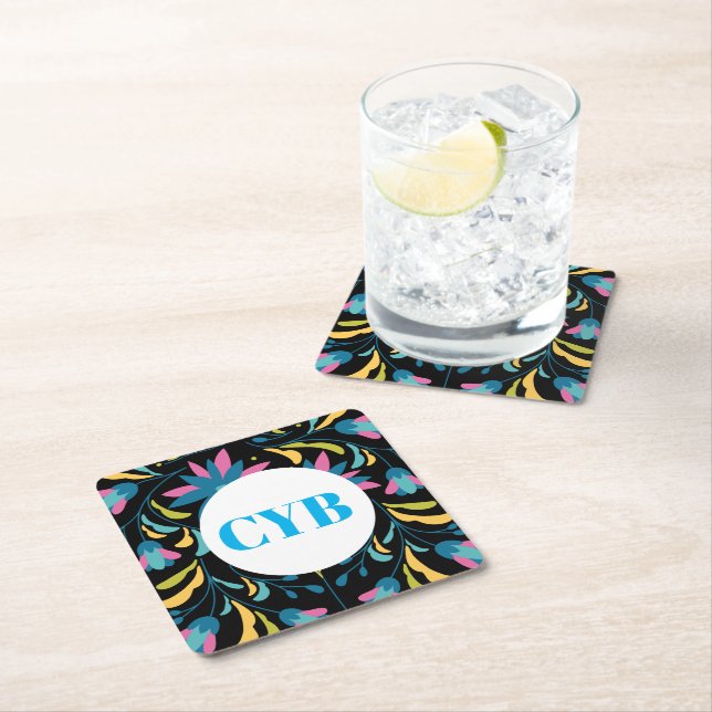 Colourful Textile Pattern Monogram Coaster (Insitu)