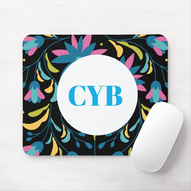 Colourful Textile Pattern Monogram Mousepad (With Mouse)