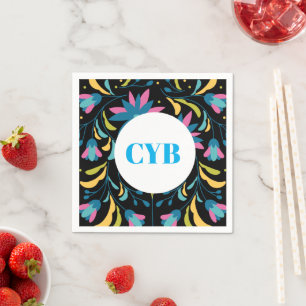 Colourful Textile Pattern Monogram Paper Napkins