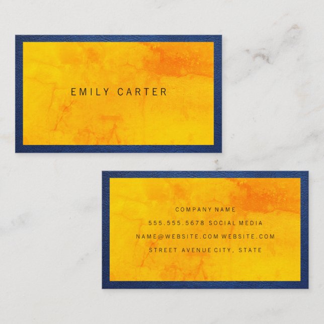 Colourful Texture | Blue Leather Border Business Card (Front/Back)
