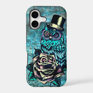Colourful textured owl illustration on teal base.
