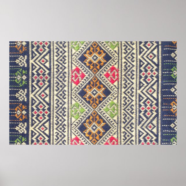 Colourful Thailand style rug surface close up vint Poster (Front)