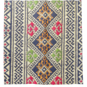 Colourful Thailand style rug surface close up vint Shower Curtain