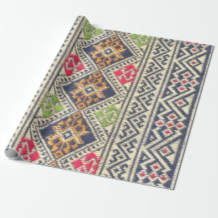 Colourful Thailand style rug surface close up vint Wrapping Paper