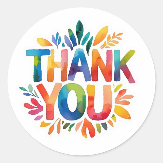 Colourful Thank You Classic Round Sticker (Front)