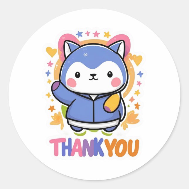 Colourful Thank You Classic Round Sticker (Front)