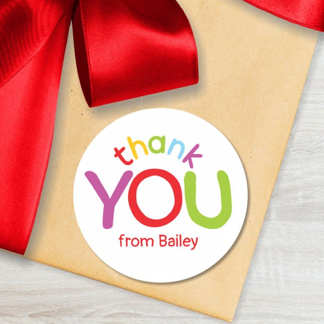 Colourful Thank You Kids Birthday Party Classic Round Sticker (Creator Uploaded)