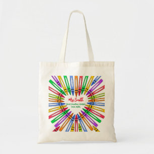 Colourful thank you teacher big heart crayon tote bag