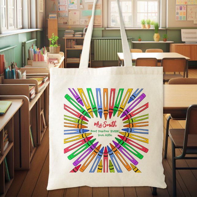 Colourful thank you  teacher big heart crayon tote bag (Creator Uploaded)