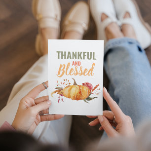 Colourful Thankful And Blessed With Pumpkin Gift Holiday Card