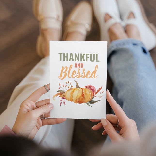 Colourful Thankful And Blessed With Pumpkin Gift Holiday Card (Creator Uploaded)