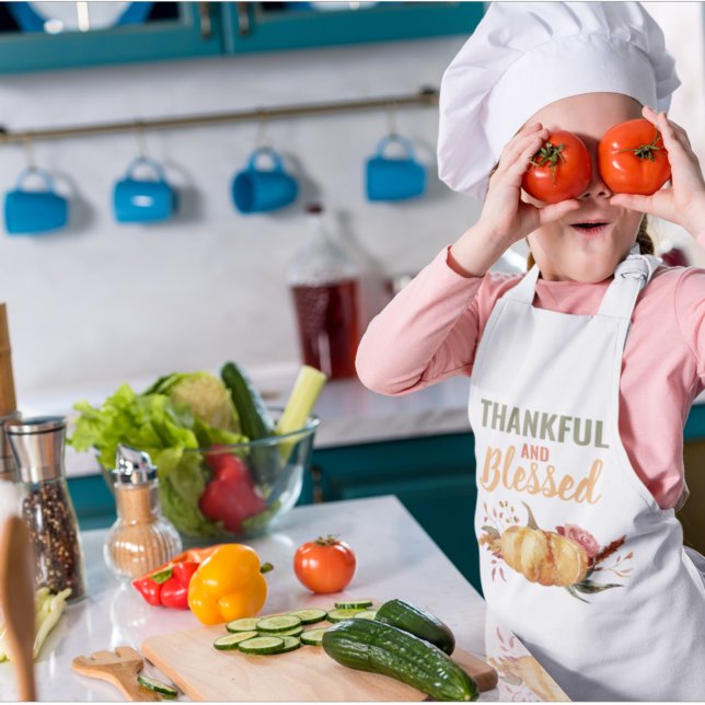 Colourful Thankful And Blessed With Pumpkin Gift Kids Apron (Creator Uploaded)