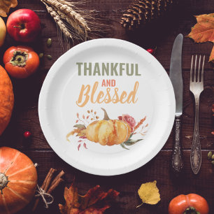 Colourful Thankful And Blessed With Pumpkin Gift Paper Plate