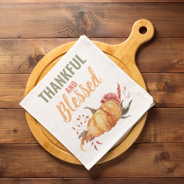 Colourful Thankful And Blessed With Pumpkin Gift Tea Towel (Creator Uploaded)