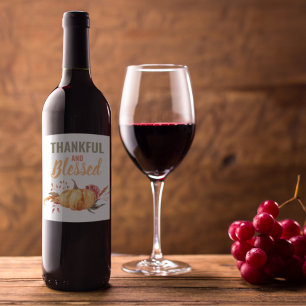 Colourful Thankful And Blessed With Pumpkin Gift Wine Label