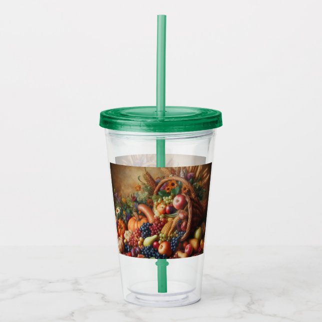 Colourful/Thanksgiving/Cornucopia/Fall Acrylic Tumbler (Front)