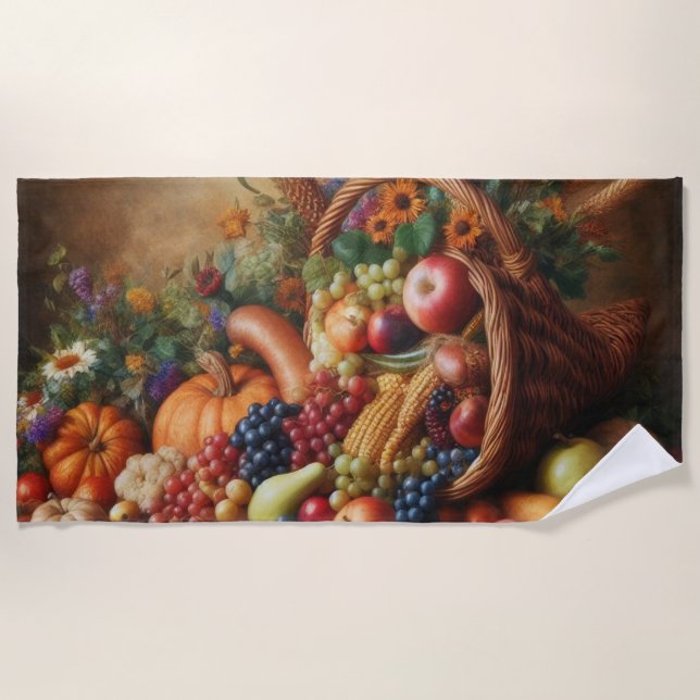 Colourful/Thanksgiving/Cornucopia/Fall Beach Towel (Front)