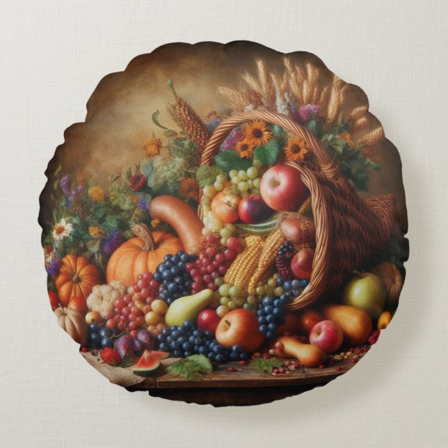 Colourful/Thanksgiving/Cornucopia/Fall Round Cushion (Front)