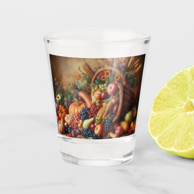 Colourful/Thanksgiving/Cornucopia/Fall Shot Glass (Front)