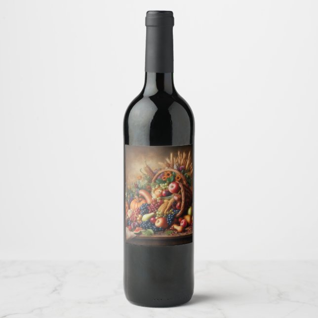 Colourful/Thanksgiving/Cornucopia/Fall Wine Label (Front)
