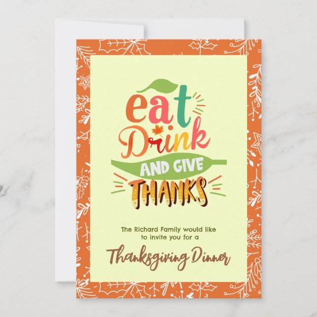 Colourful Thanksgiving Fest Dinner Invitation (Front)
