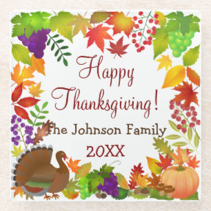 Colourful Thanksgiving Harvest Glass Coaster